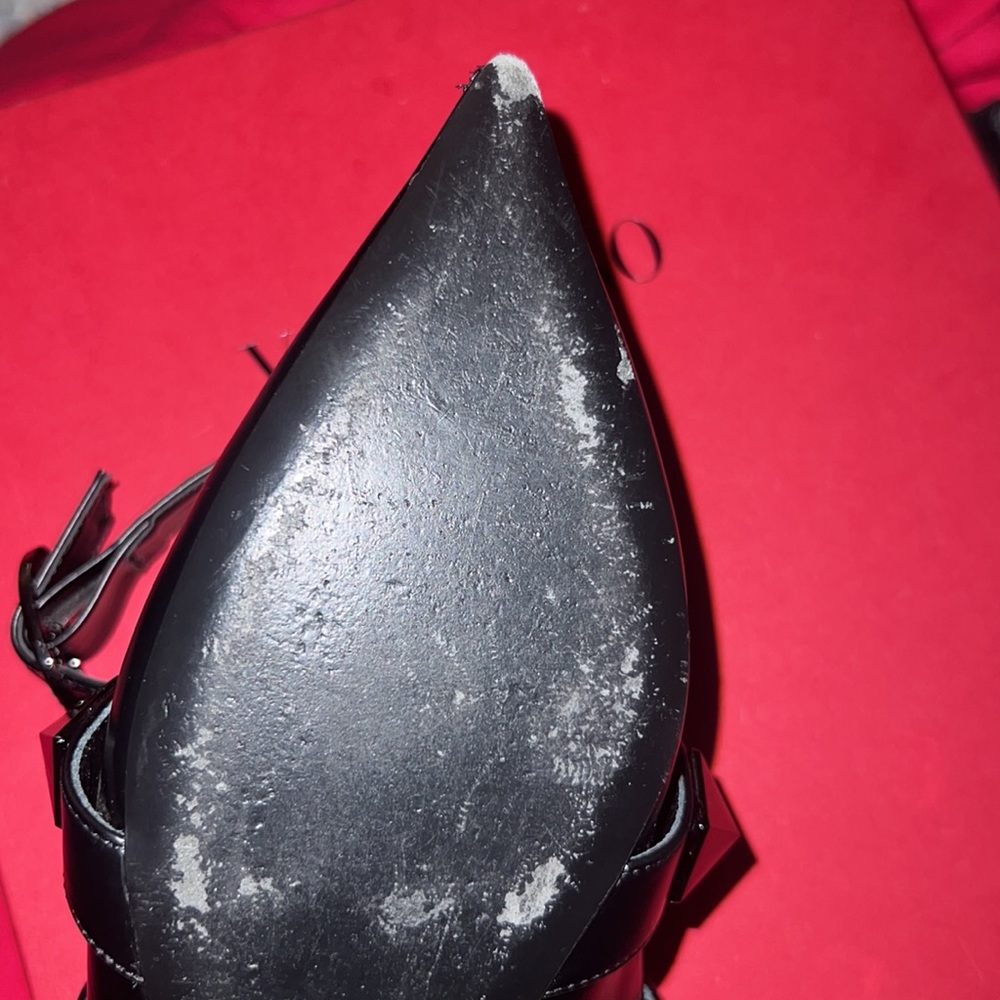 Valentino Black Leather Rockstud Ankle-Strap Pointed Flats - Picture 9 of 16